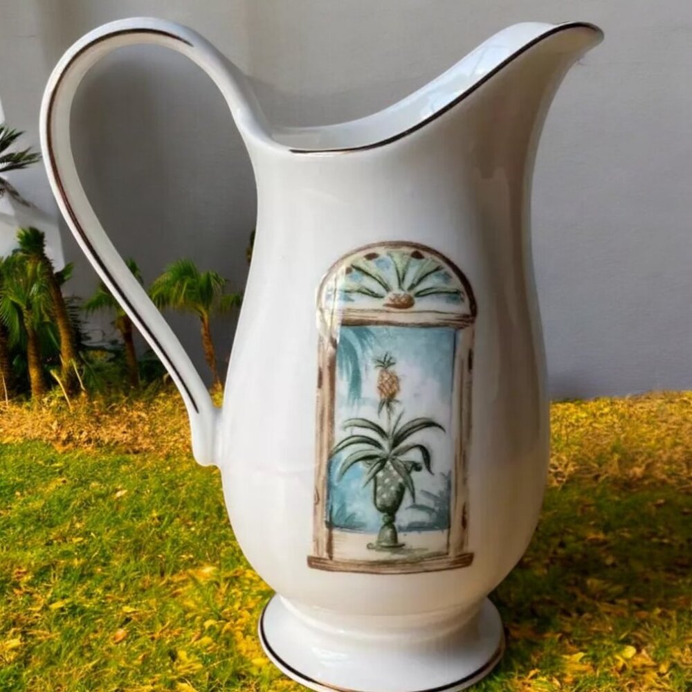 Lenox British Colonial Porcelain Pitcher Creamer Gold Trim Tropical Scene USA - Picture 2 of 11